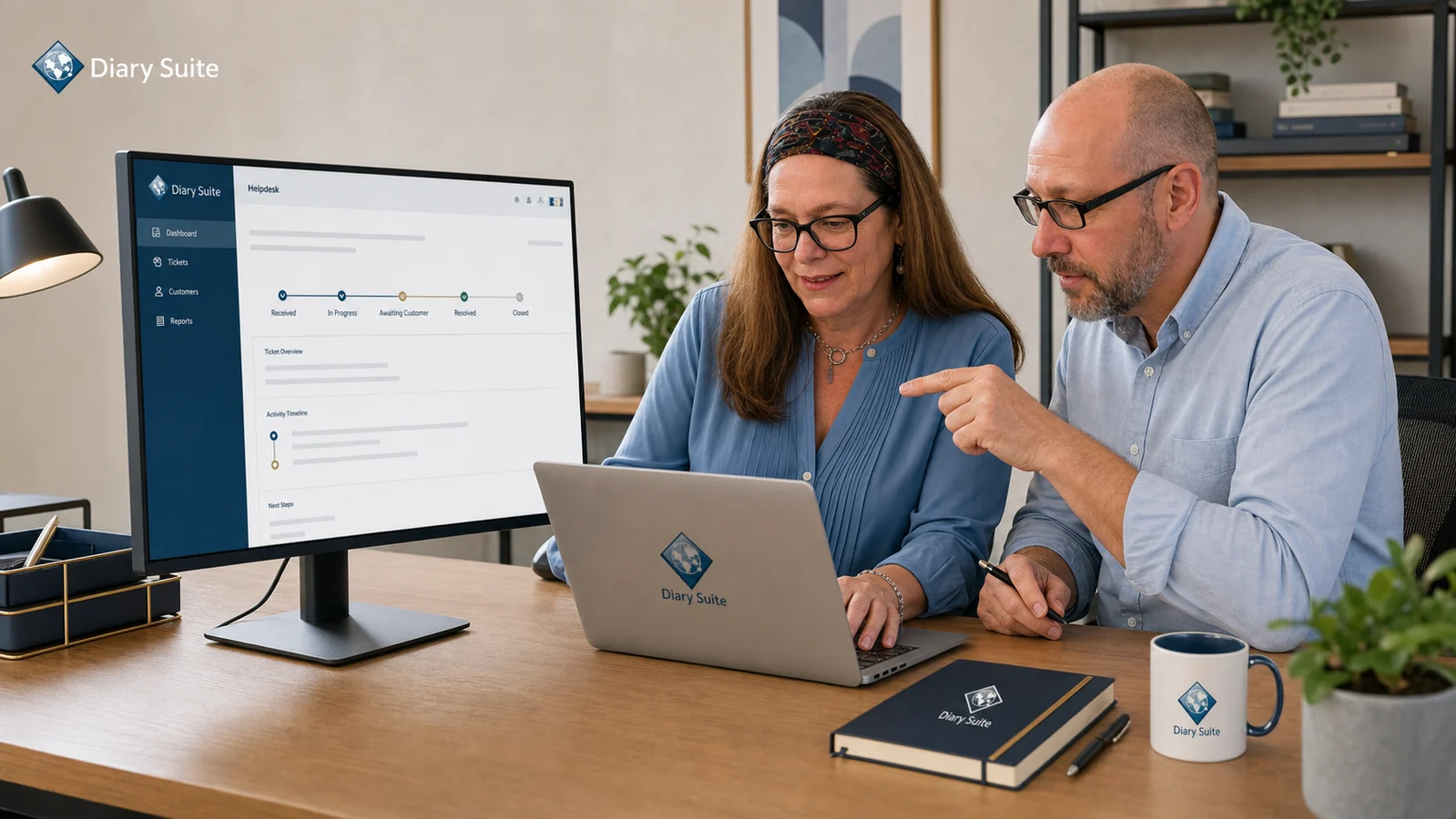 Leopold and Diane collaborating at a Diary Suite support desk
