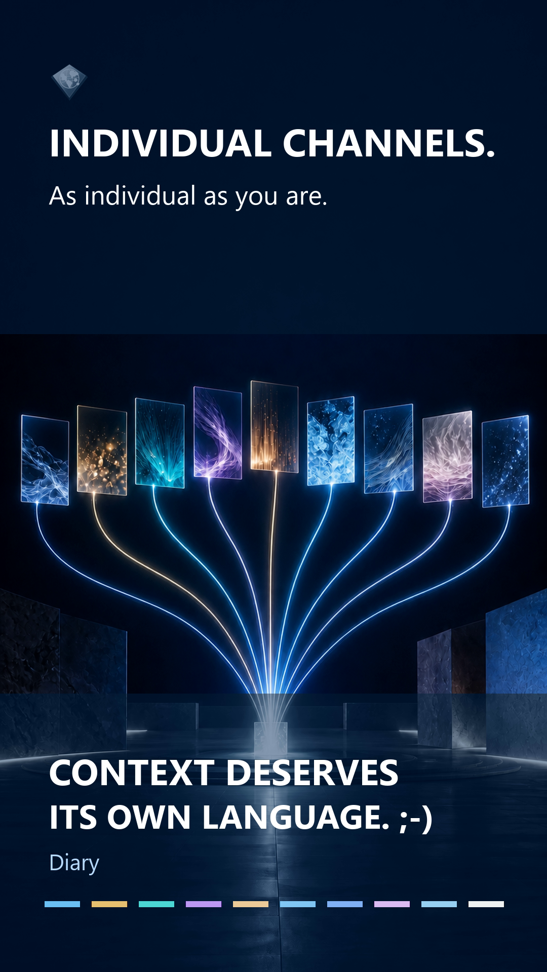 A luminous Diary source with ten governed light markers for ten individual language destinations