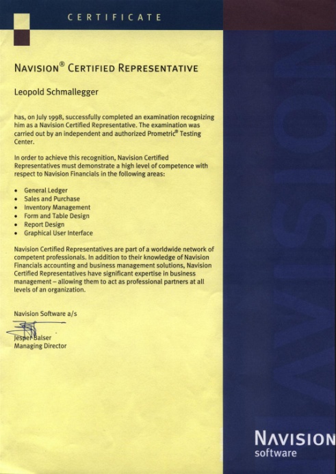 Navision certificate